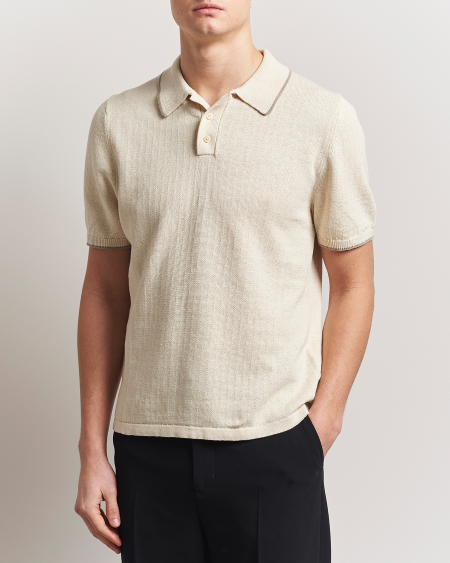 Herr | Pikéer | Filippa K | Linen Cotton Knitted Polo Cream White