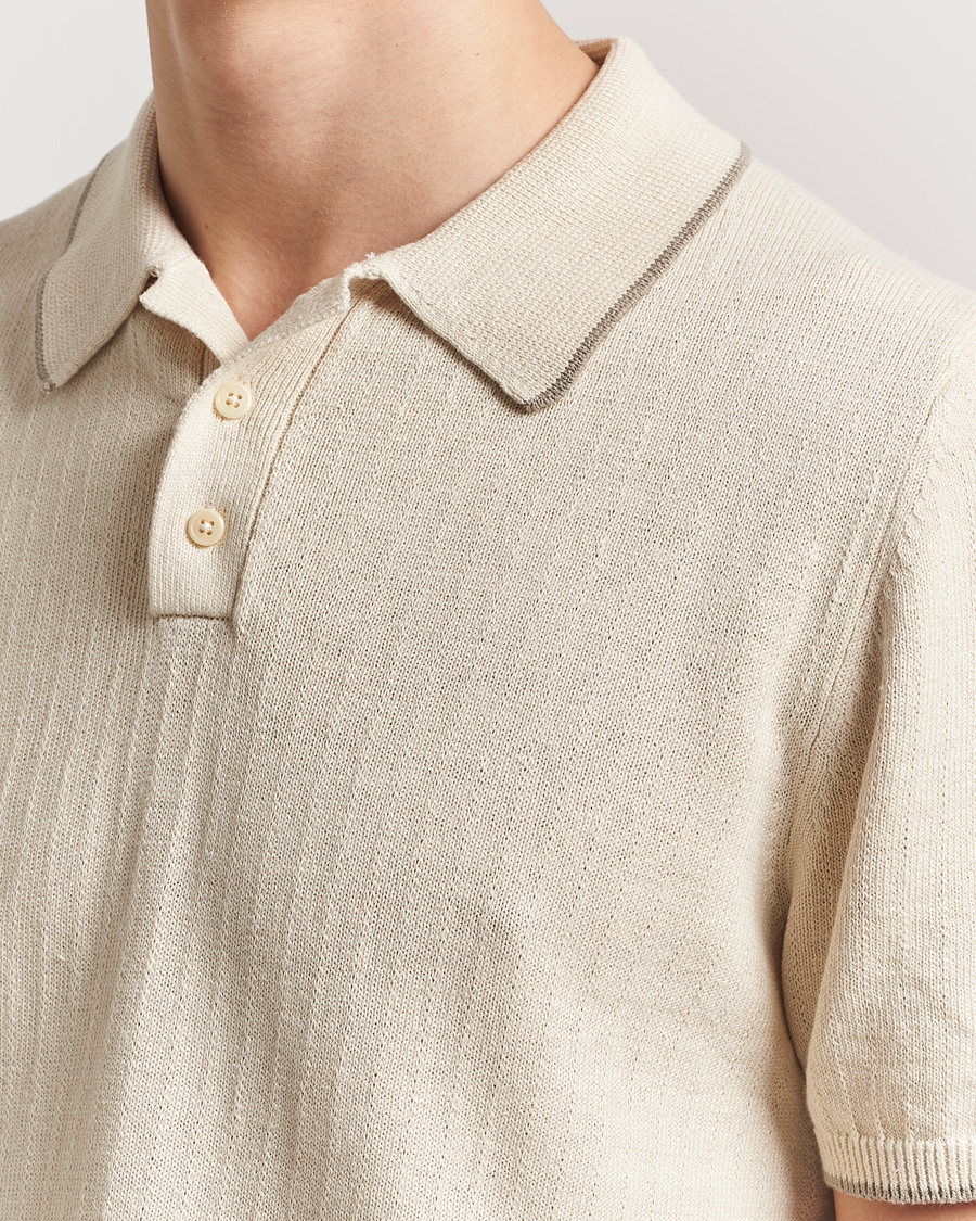 Herr | Pikéer | Filippa K | Linen Cotton Knitted Polo Cream White