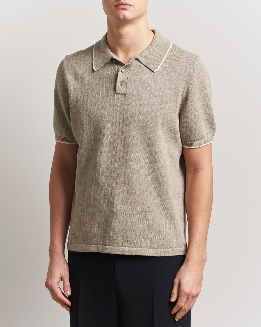 Herr | Pikéer | Filippa K | Linen Cotton Knitted Polo Moss Grey