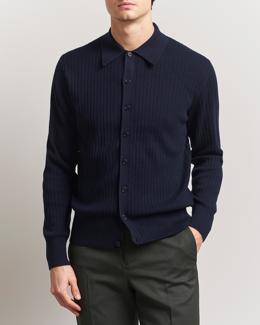 Herr | Tröjor | Filippa K | Cotton Merino Ribbed Knitted Cardigan Navy