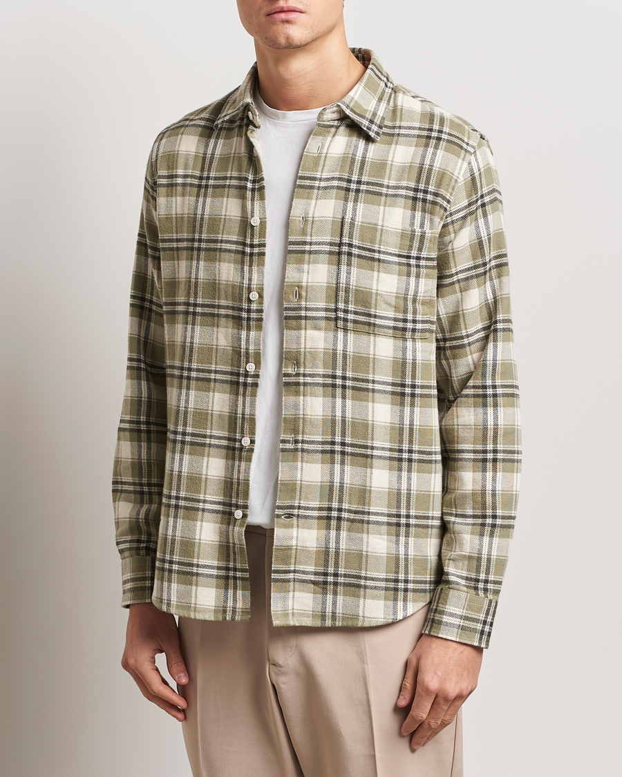 Herr | Skjortor | NN07 | Arne Brushed Cotton Checked Shirt Green/Beige
