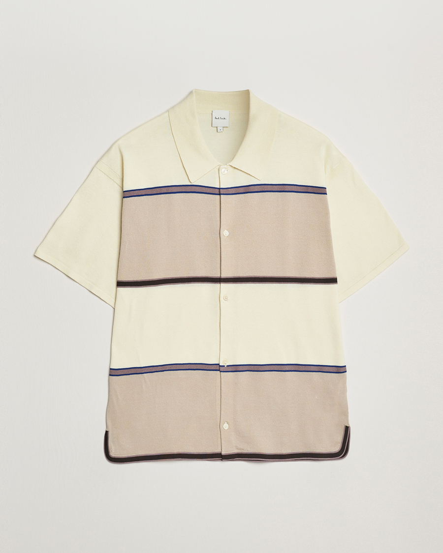 Herr | Skjortor | Paul Smith | Cotton Striped Knitted Short Sleeve Shirt White