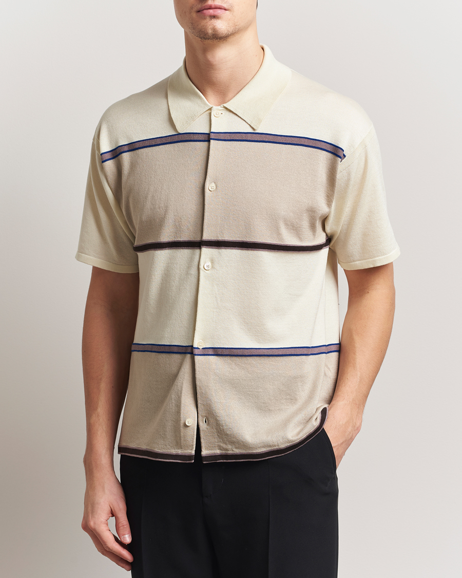 Herr | Skjortor | Paul Smith | Cotton Striped Knitted Short Sleeve Shirt White