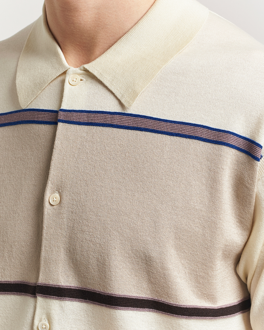 Herr | Skjortor | Paul Smith | Cotton Striped Knitted Short Sleeve Shirt White