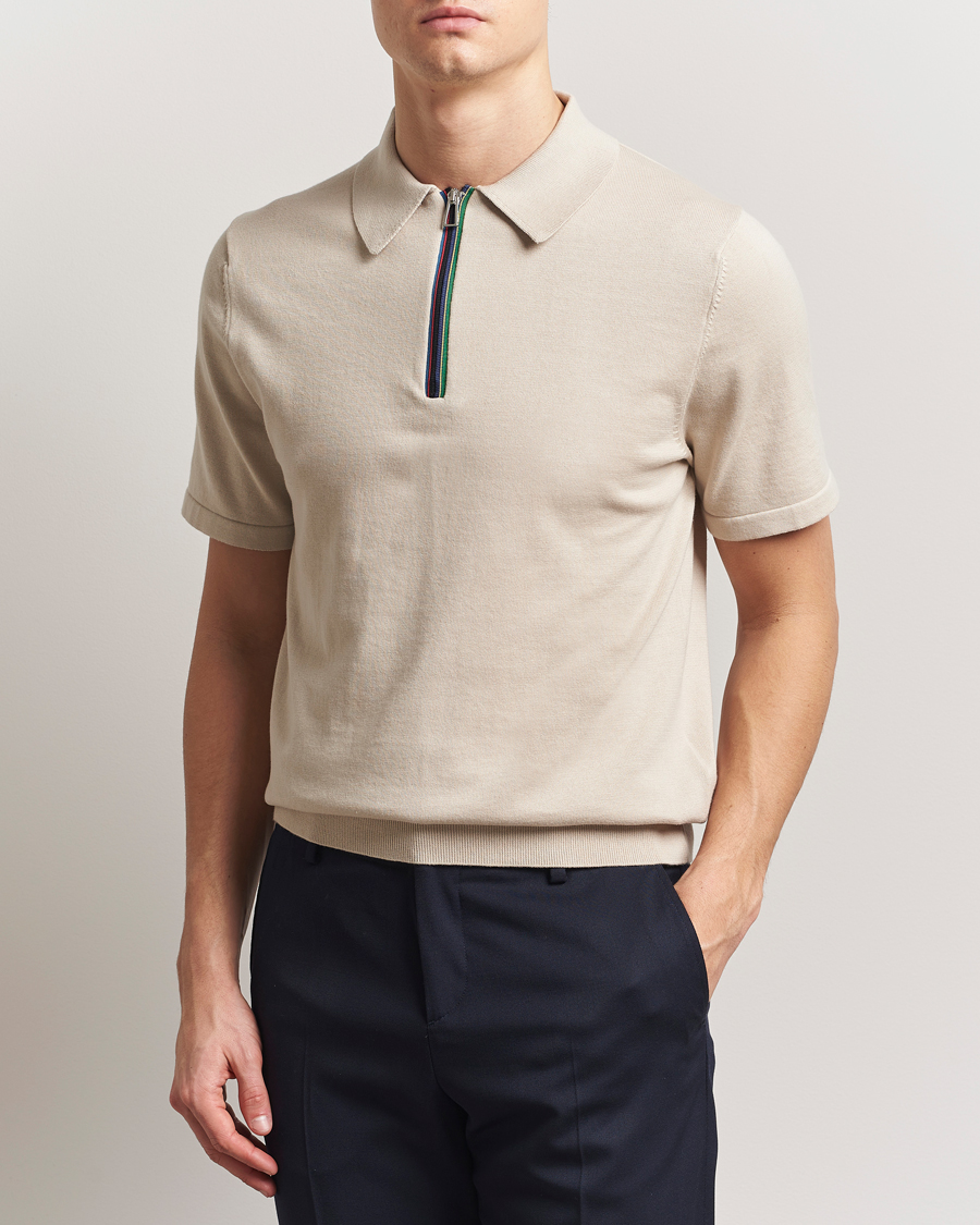 Herr | Pikéer | PS Paul Smith | Cotton Knitted Half Zip Polo Off White
