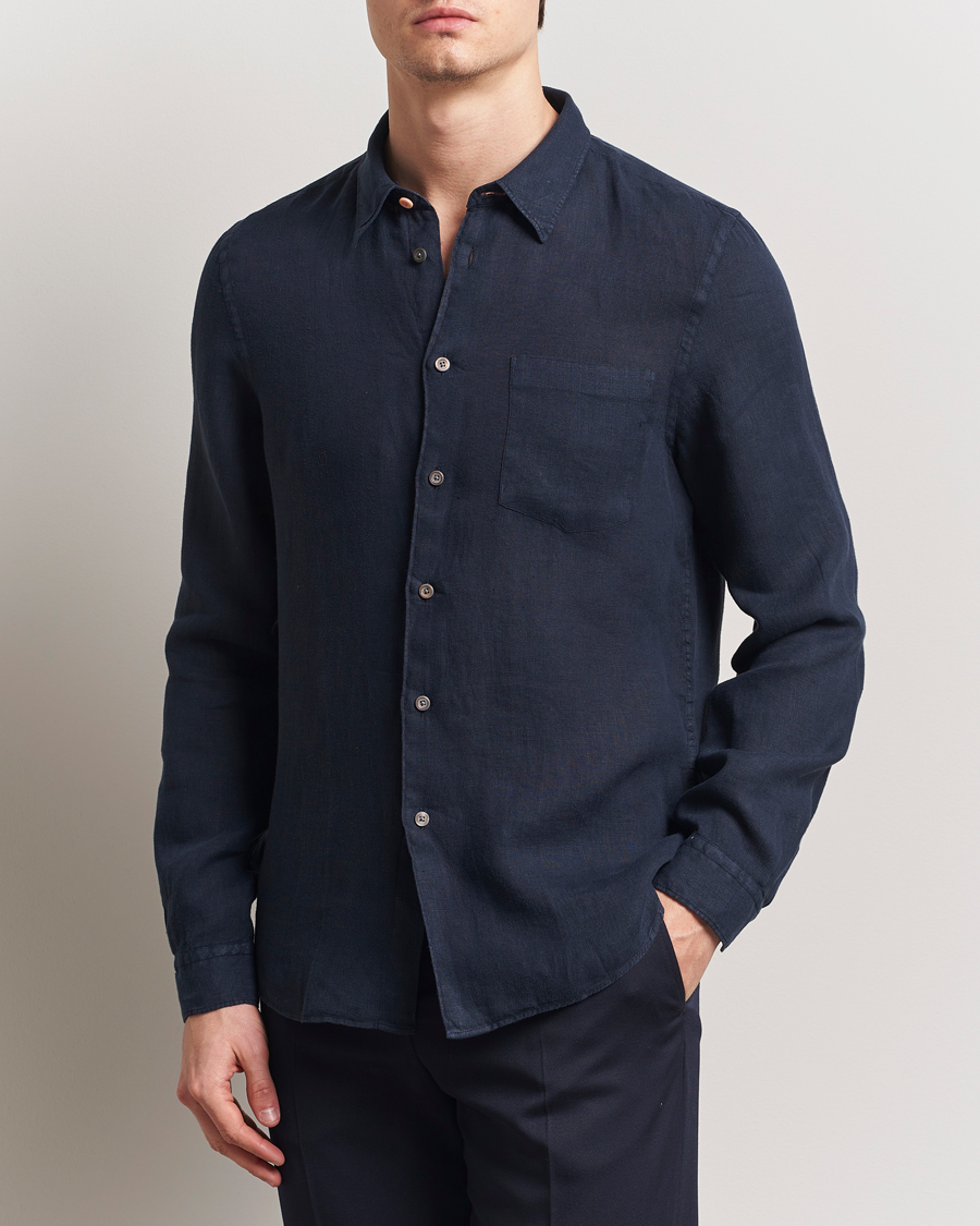 Herr | Skjortor | PS Paul Smith | Tailored Fit Linen Shirt Navy