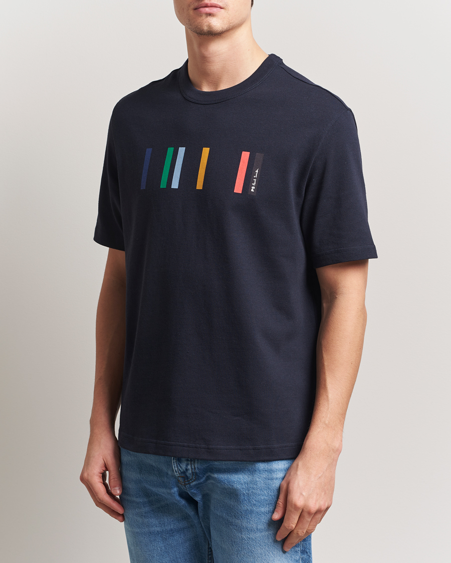 Herr | T-Shirts | PS Paul Smith | Stripe Printed T-Shirt Navy