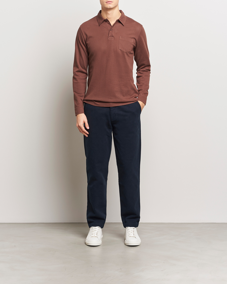 Herr | Pikéer | Sunspel | Long Sleeve Riviera Polo Shirt Cocoa Brown