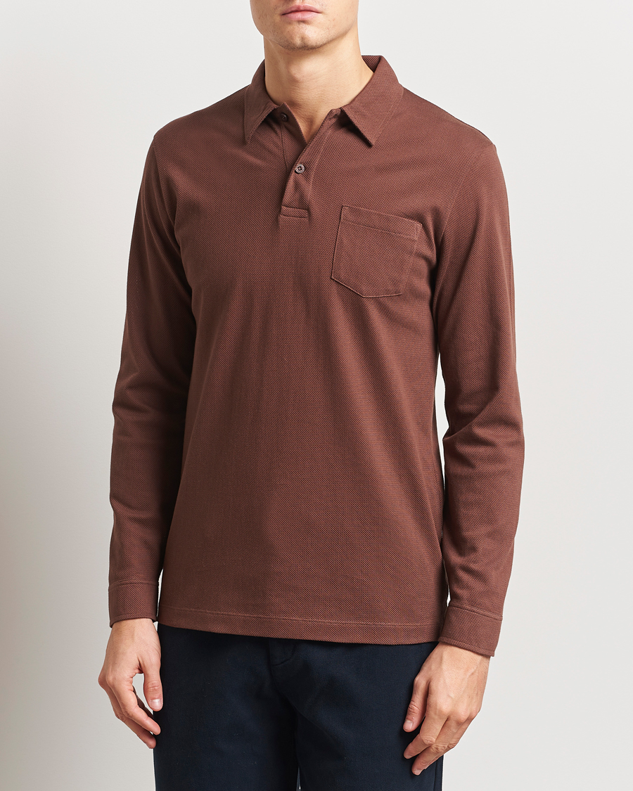 Herr | Pikéer | Sunspel | Long Sleeve Riviera Polo Shirt Cocoa Brown