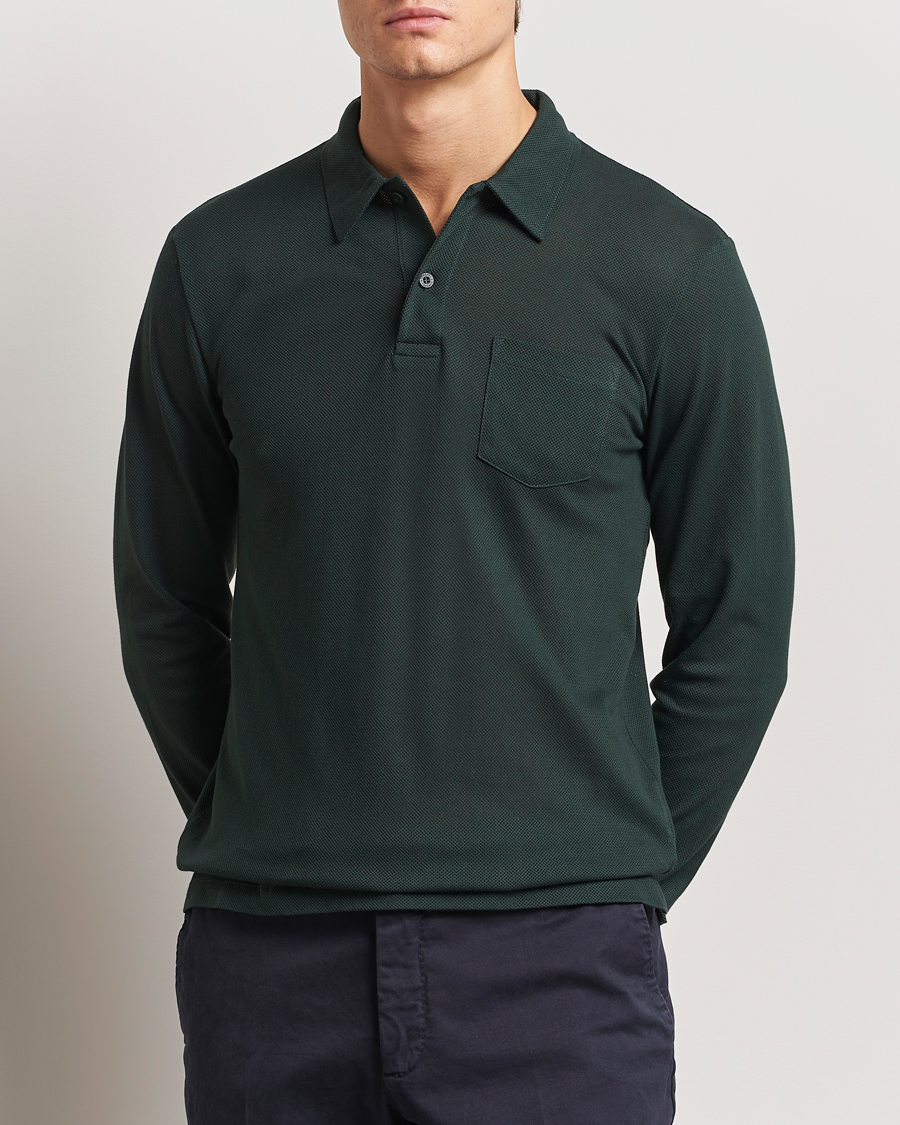 Herr | Tröjor | Sunspel | Long Sleeve Riviera Polo Shirt Holly Green