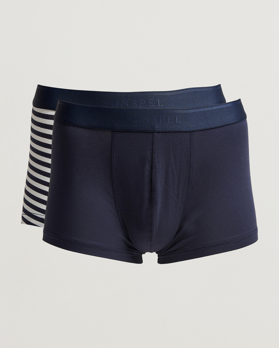 Herr | Underkläder | Sunspel | 2-Pack Cotton Stretch Trunk Navy/English Stripe