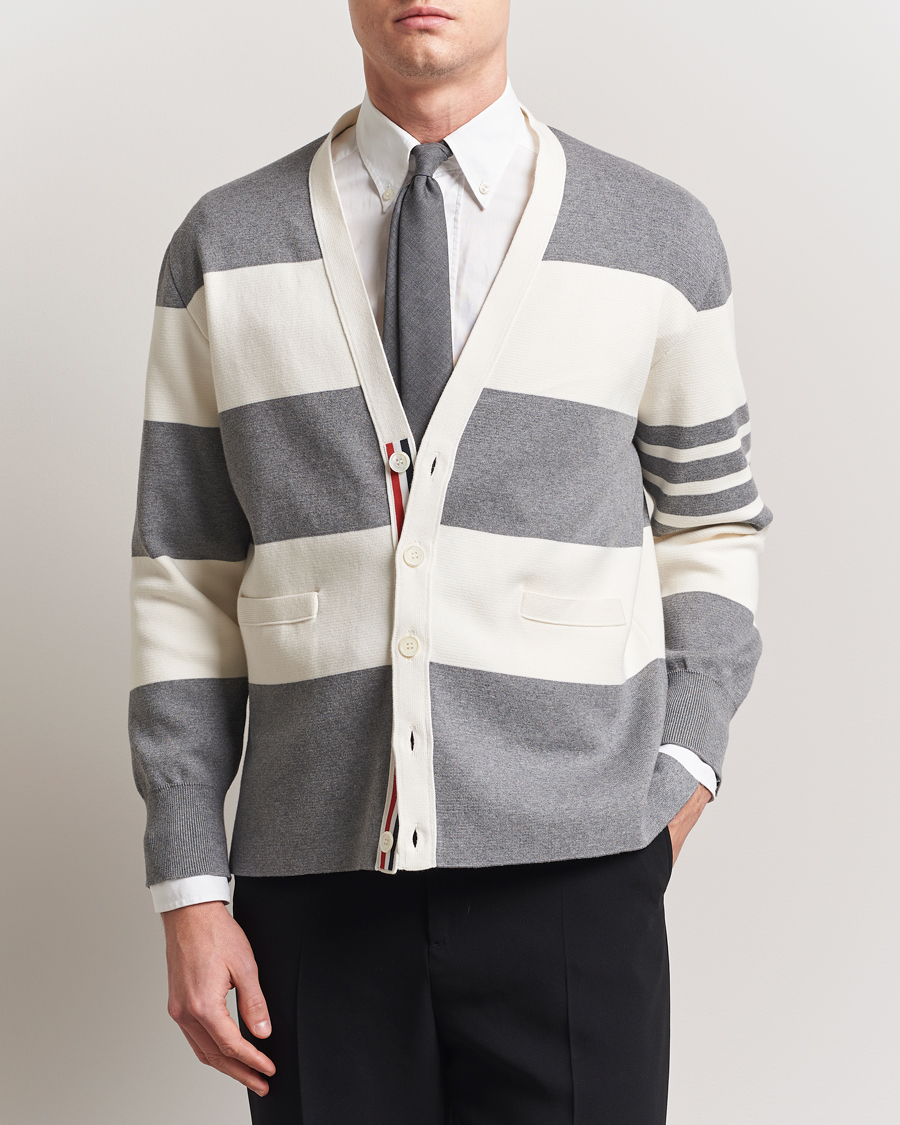 Herr | Tröjor | Thom Browne | Rugby Stripe Cotton Cardigan Grey/White