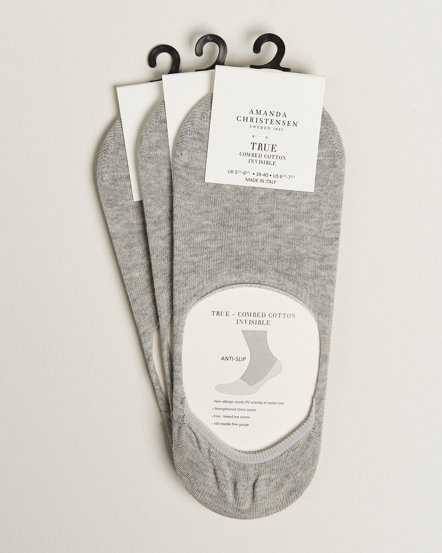 Herr | Underkläder | Amanda Christensen | 3-Pack True Cotton Invisible Socks Light Grey Melange