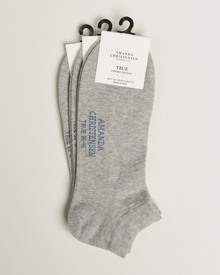 Herr | Underkläder | Amanda Christensen | 3-Pack True Cotton Sneaker Socks Light Grey Melange