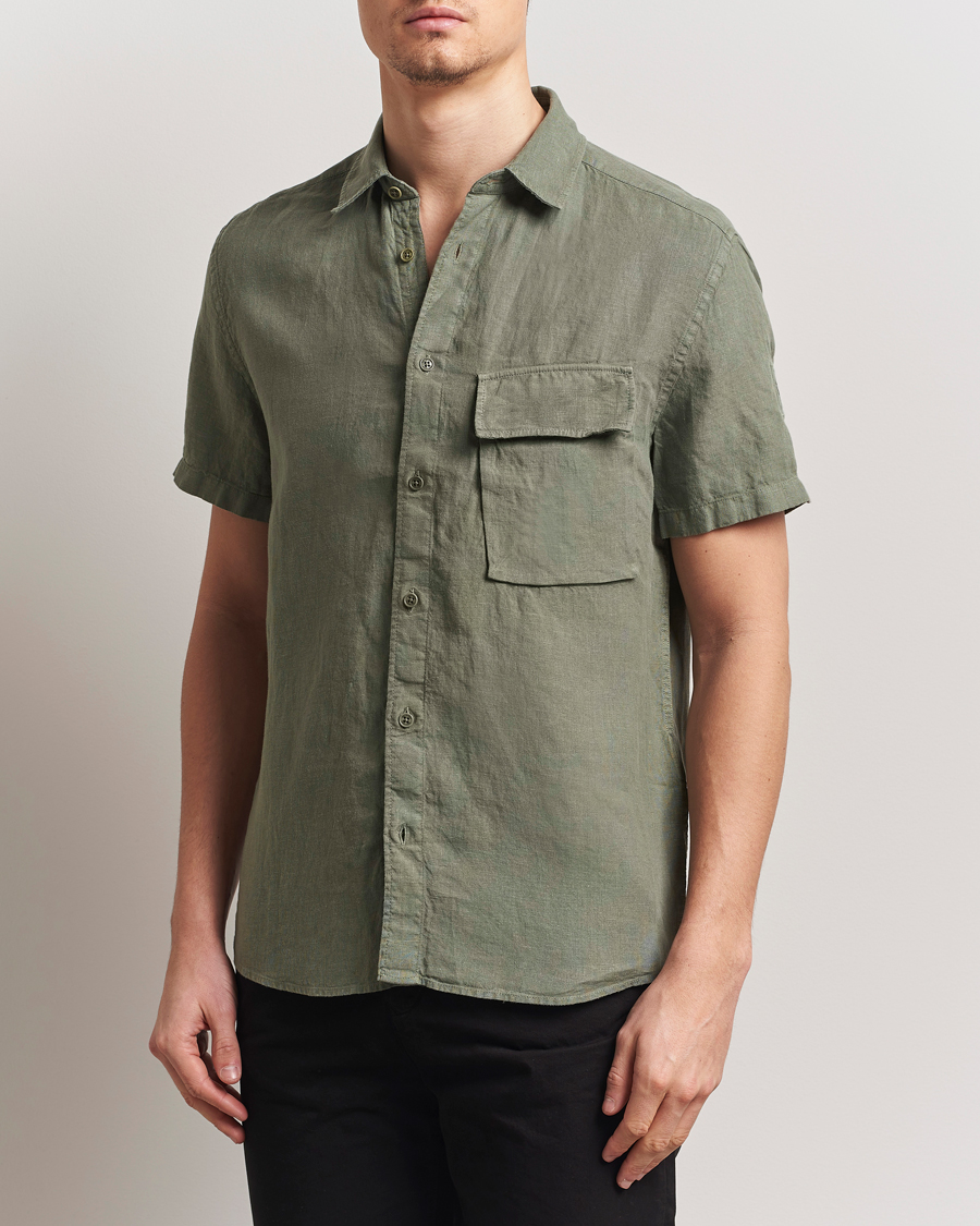 Herr | Skjortor | Belstaff | Scale Short Sleeve Linen Shirt Surplus Green