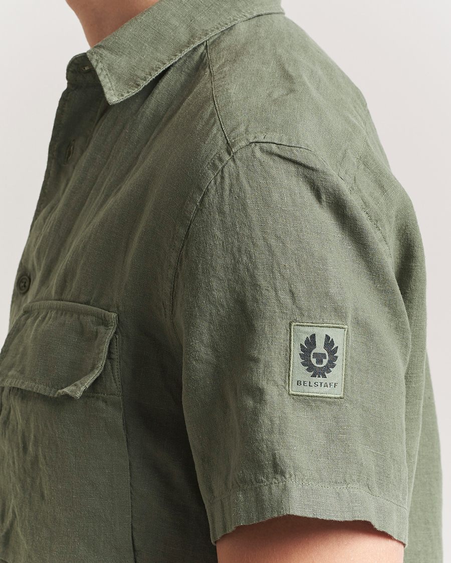 Herr | Skjortor | Belstaff | Scale Short Sleeve Linen Shirt Surplus Green