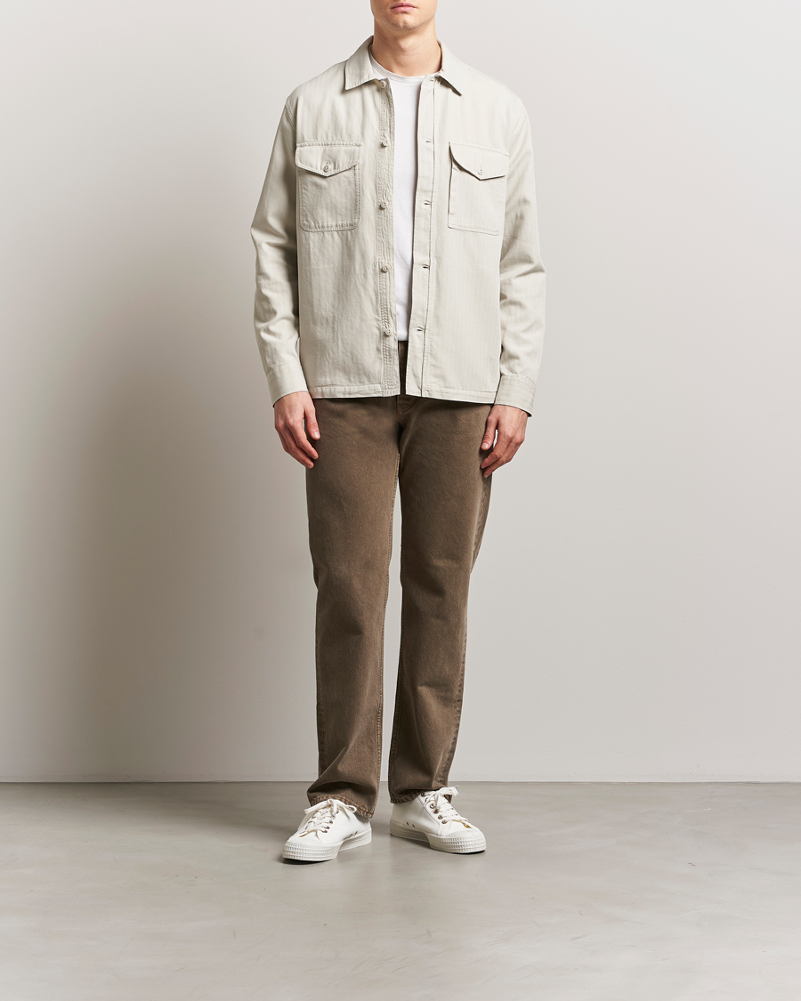 Herr | Skjortor | Belstaff | CS60 Cotton Herringbone Overshirt Stone Beige
