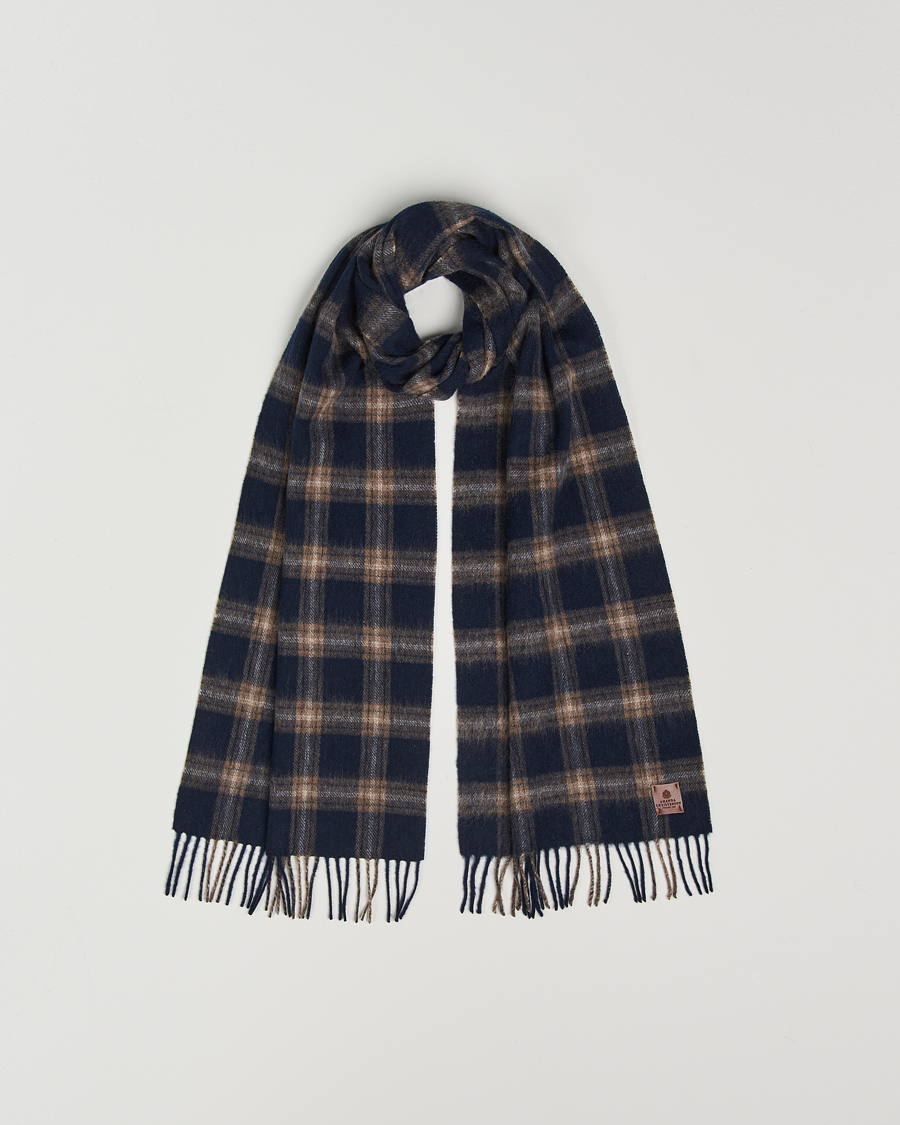 Herr | Amanda Christensen Wool Checked Scarf Navy Melange | Amanda Christensen | Wool Checked Scarf Navy Melange