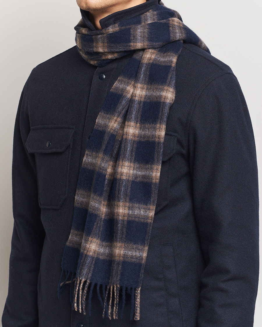 Herr | Amanda Christensen Wool Checked Scarf Navy Melange | Amanda Christensen | Wool Checked Scarf Navy Melange