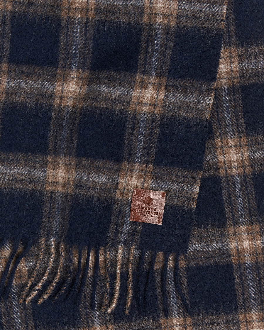 Herr | Amanda Christensen Wool Checked Scarf Navy Melange | Amanda Christensen | Wool Checked Scarf Navy Melange
