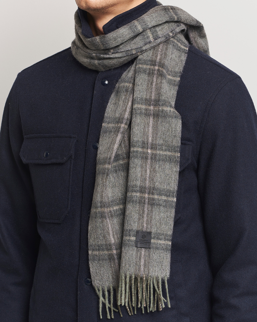 Herr | Amanda Christensen Wool Checked Scarf Olive Melange | Amanda Christensen | Wool Checked Scarf Olive Melange