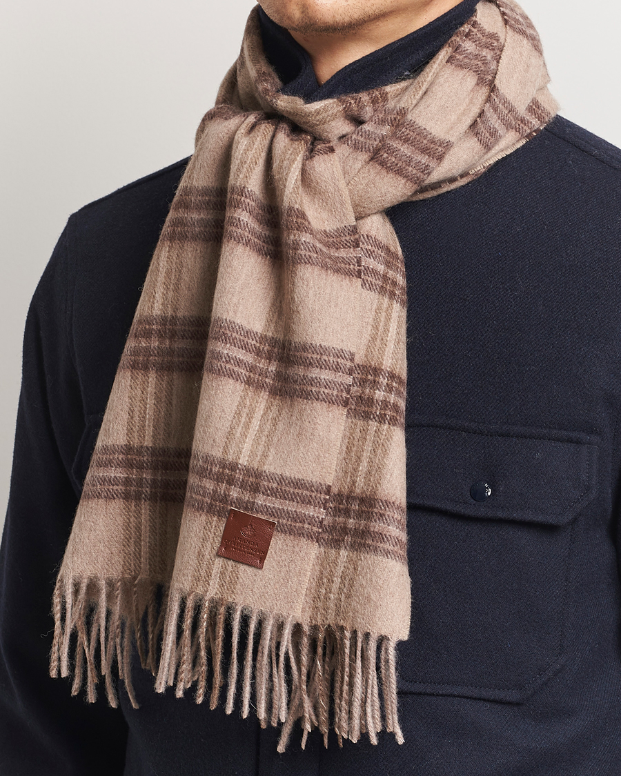 Herr | Amanda Christensen Wool Checked Scarf Beige Melange | Amanda Christensen | Wool Checked Scarf Beige Melange