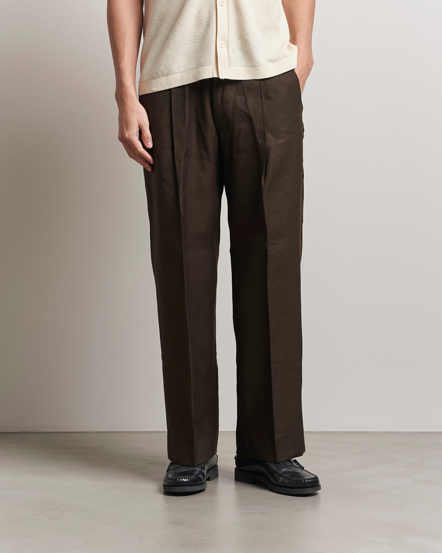 Herr | Byxor | NN07 | Kay Linen/Viscose Drawstring Trousers Demitasse Brown