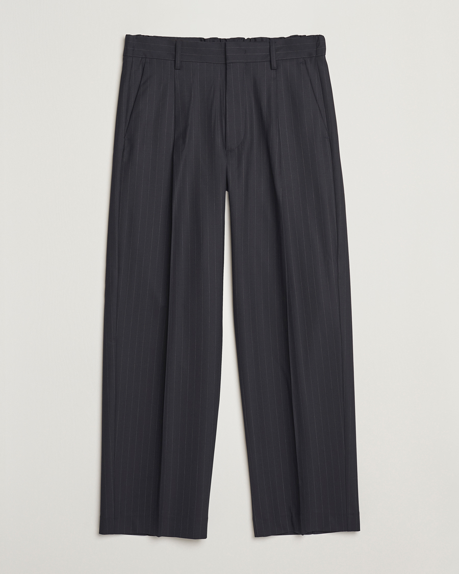 Herr | Byxor | NN07 | Kay Wool Pinstriped Drawstring Trousers Navy