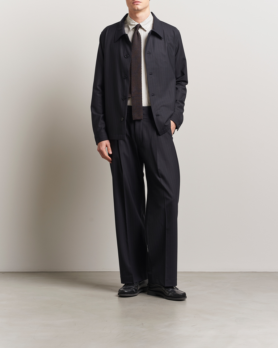 Herr | Byxor | NN07 | Kay Wool Pinstriped Drawstring Trousers Navy
