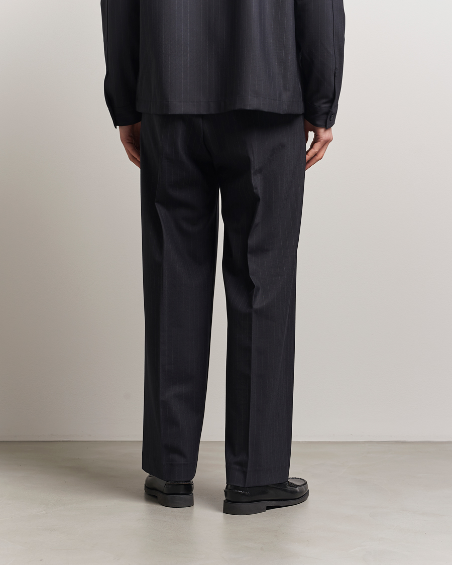 Herr | Byxor | NN07 | Kay Wool Pinstriped Drawstring Trousers Navy