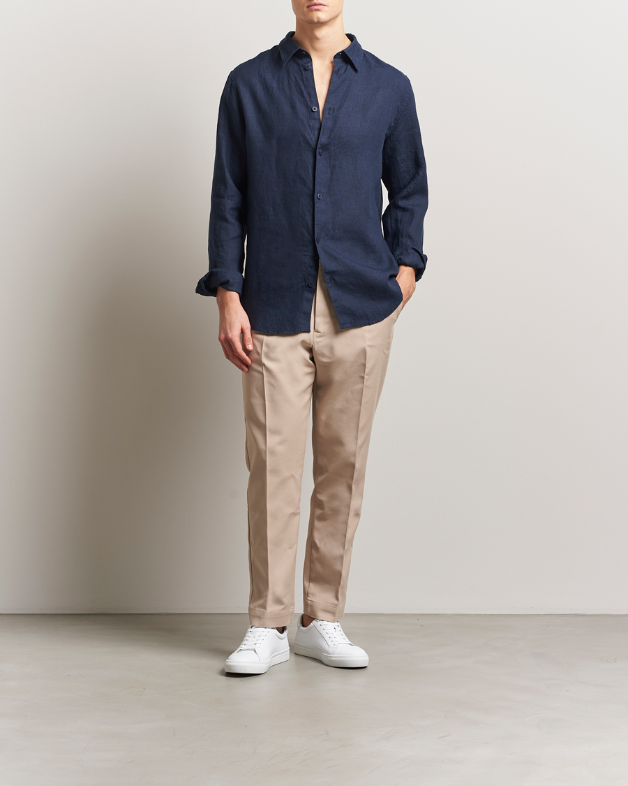 Herr | Skjortor | NN07 | Enzo Linen Shirt Navy Blue