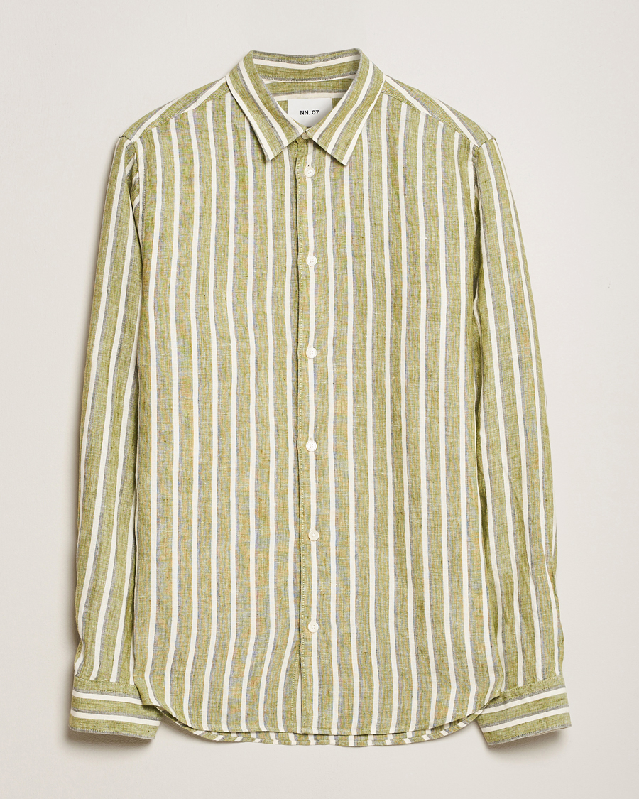 Herr | Skjortor | NN07 | Enzo Striped Linen Shirt Green Multi