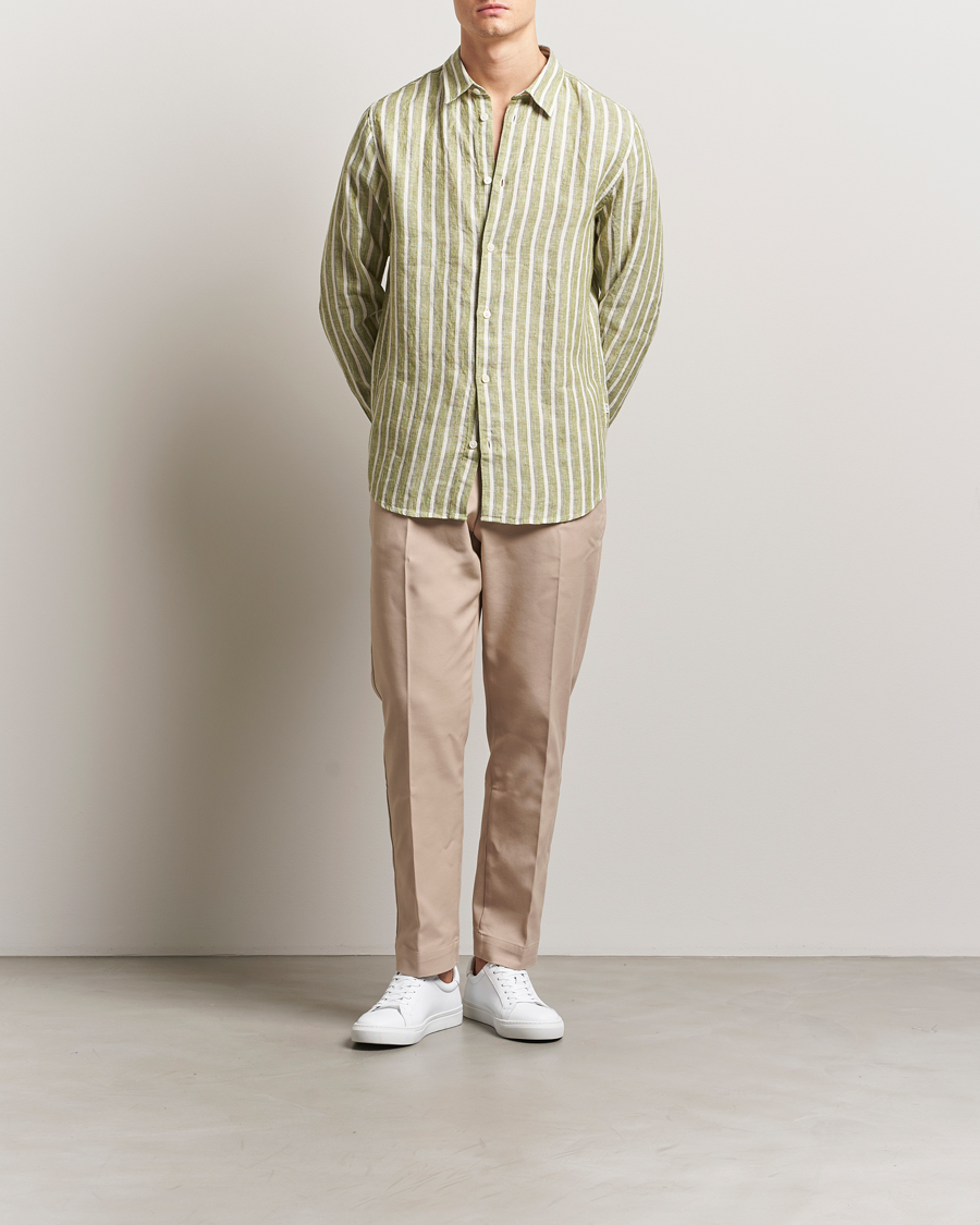 Herr | Skjortor | NN07 | Enzo Striped Linen Shirt Green Multi