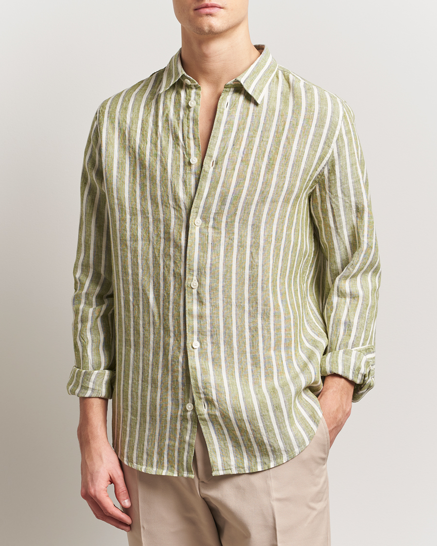 Herr | Skjortor | NN07 | Enzo Striped Linen Shirt Green Multi