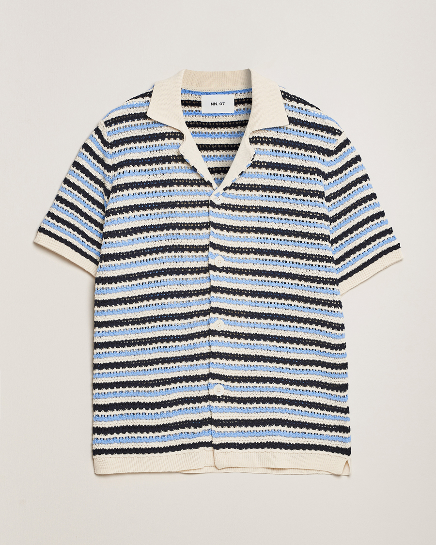 Herr | Skjortor | NN07 | Henry Knitted Short Sleeve Shirt Blue Multi