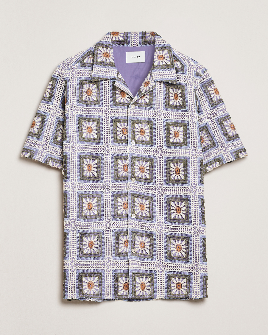 Herr | Skjortor | NN07 | Julio Crochet Flower Short Sleeve Shirt Violette Multi