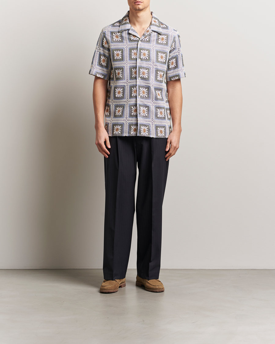 Herr | Skjortor | NN07 | Julio Crochet Flower Short Sleeve Shirt Violette Multi