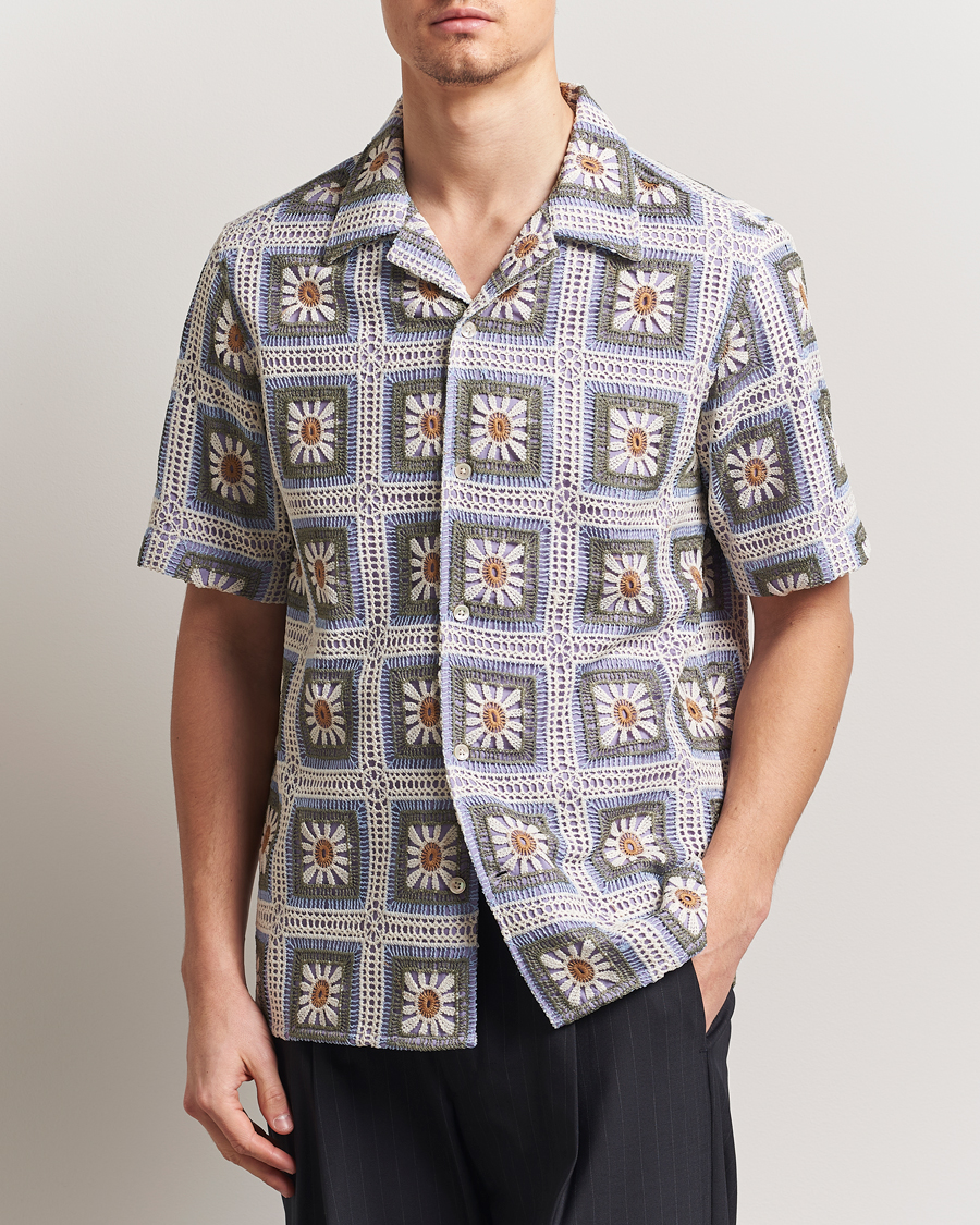 Herr | Skjortor | NN07 | Julio Crochet Flower Short Sleeve Shirt Violette Multi