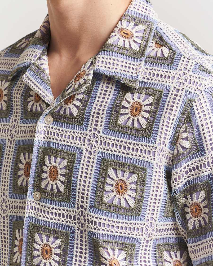 Herr | Skjortor | NN07 | Julio Crochet Flower Short Sleeve Shirt Violette Multi
