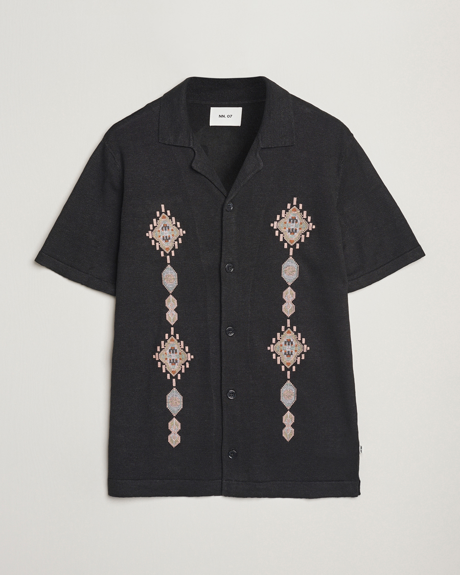 Herr | Skjortor | NN07 | Henry Printed Knitted Short Sleeve Shirt Black