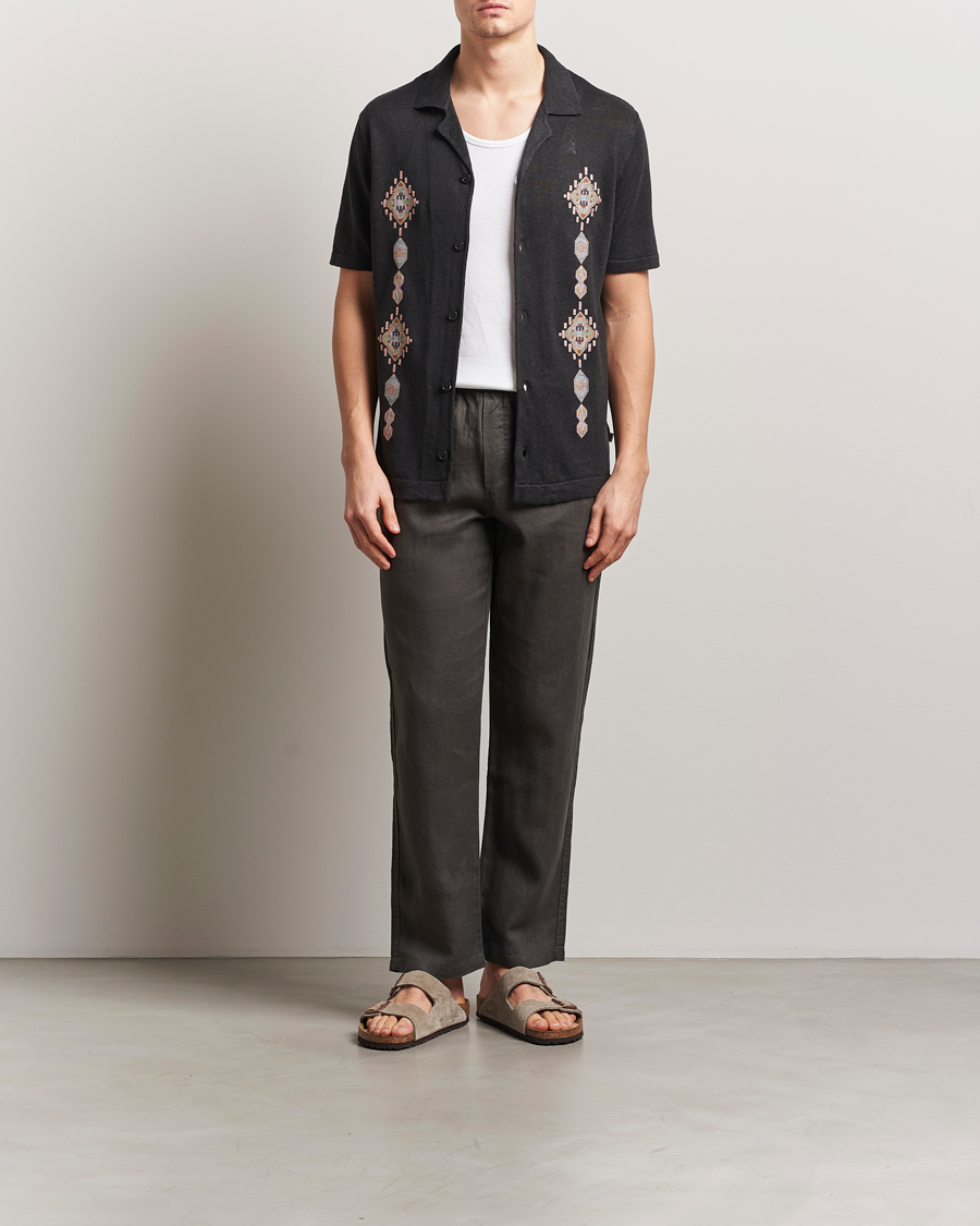 Herr | Skjortor | NN07 | Henry Printed Knitted Short Sleeve Shirt Black