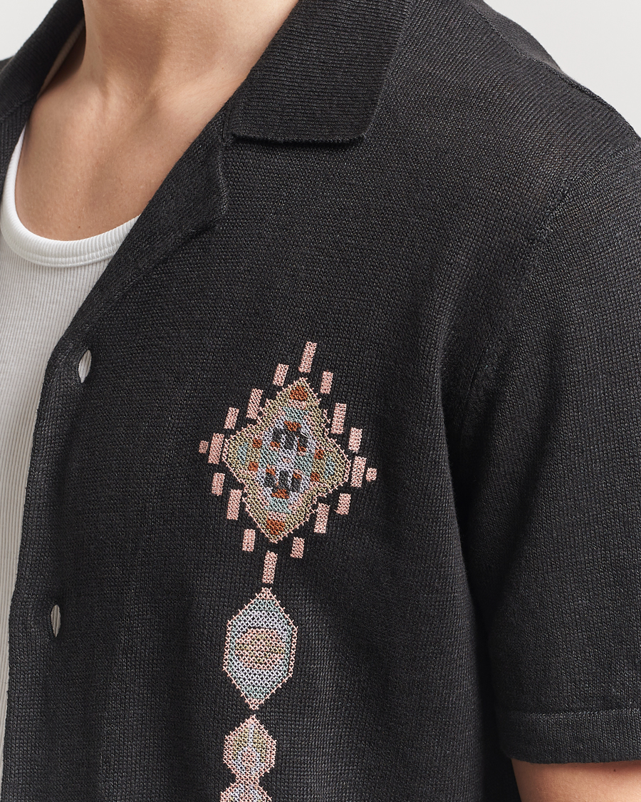 Herr | Skjortor | NN07 | Henry Printed Knitted Short Sleeve Shirt Black