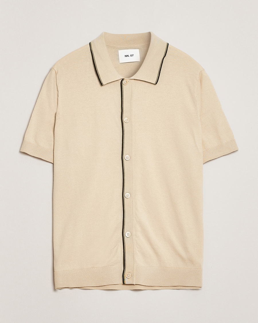 Herr | Skjortor | NN07 | Nolan Paspoal Knitted Short Sleeve Shirt Ecru