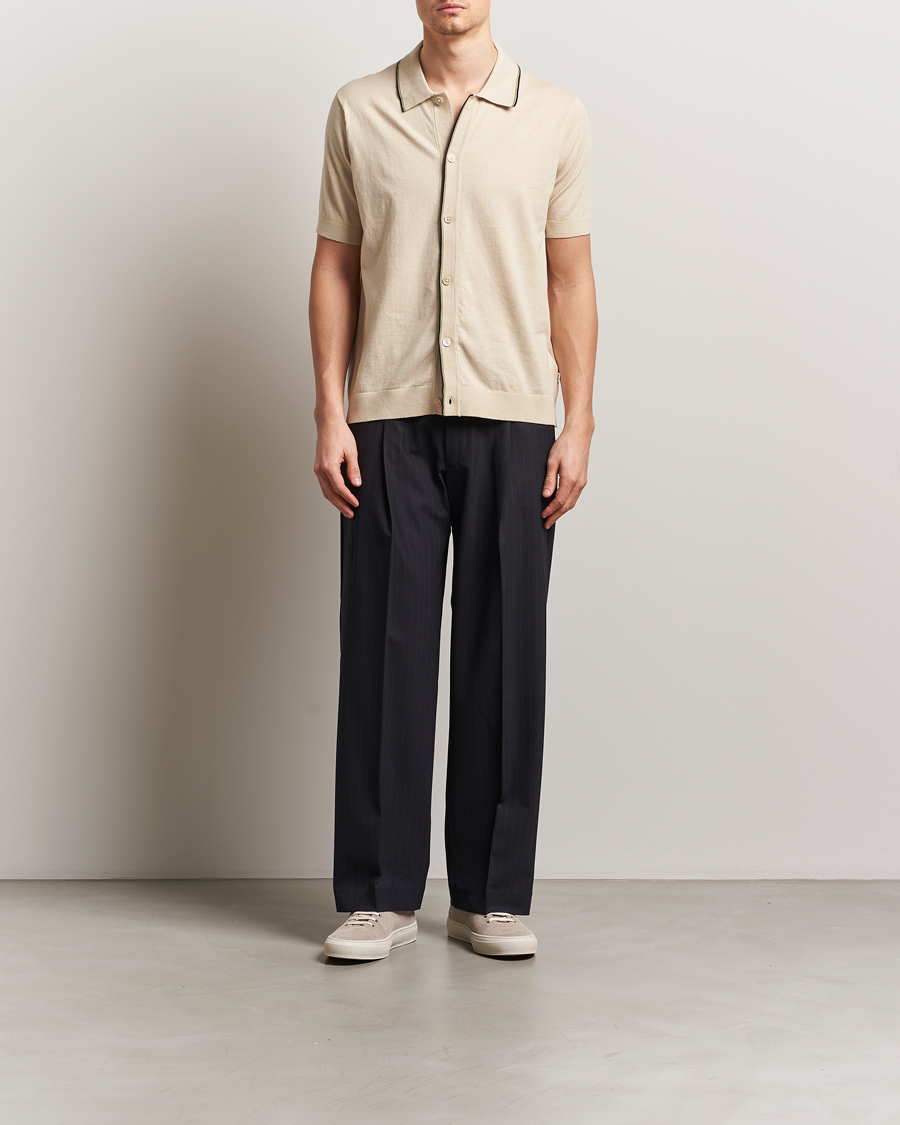 Herr | Skjortor | NN07 | Nolan Paspoal Knitted Short Sleeve Shirt Ecru