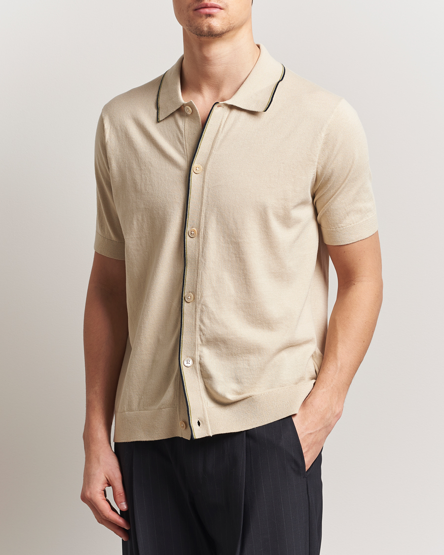 Herr | Skjortor | NN07 | Nolan Paspoal Knitted Short Sleeve Shirt Ecru