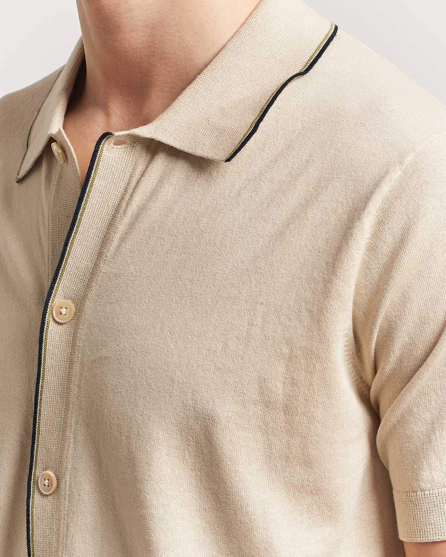 Herr | Skjortor | NN07 | Nolan Paspoal Knitted Short Sleeve Shirt Ecru