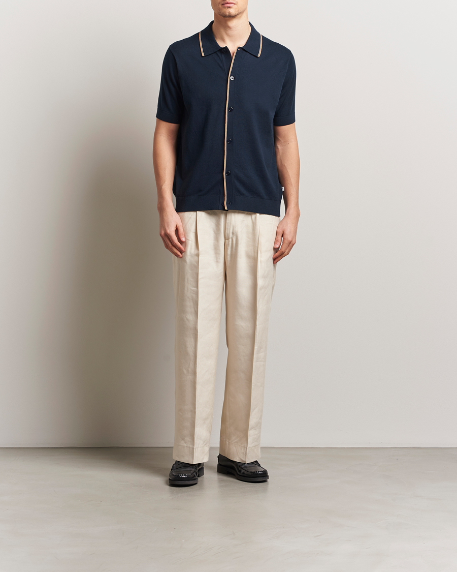 Herr | Skjortor | NN07 | Nolan Paspoal Knitted Short Sleeve Shirt Navy Blue