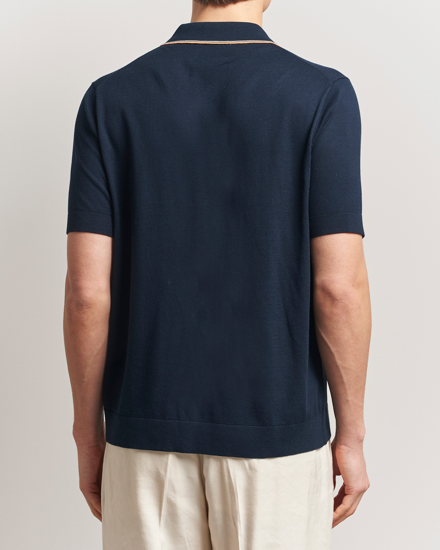 Herr | Skjortor | NN07 | Nolan Paspoal Knitted Short Sleeve Shirt Navy Blue