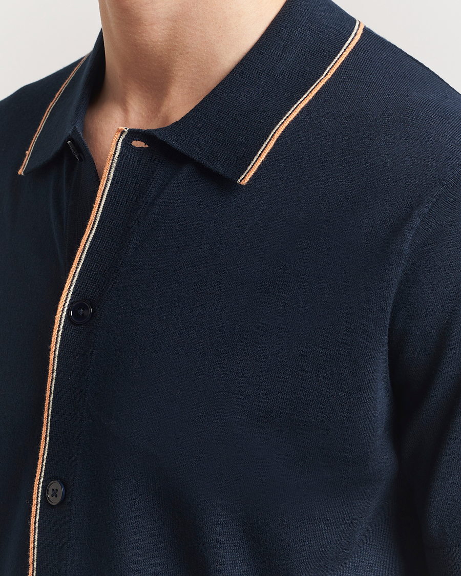 Herr | Skjortor | NN07 | Nolan Paspoal Knitted Short Sleeve Shirt Navy Blue