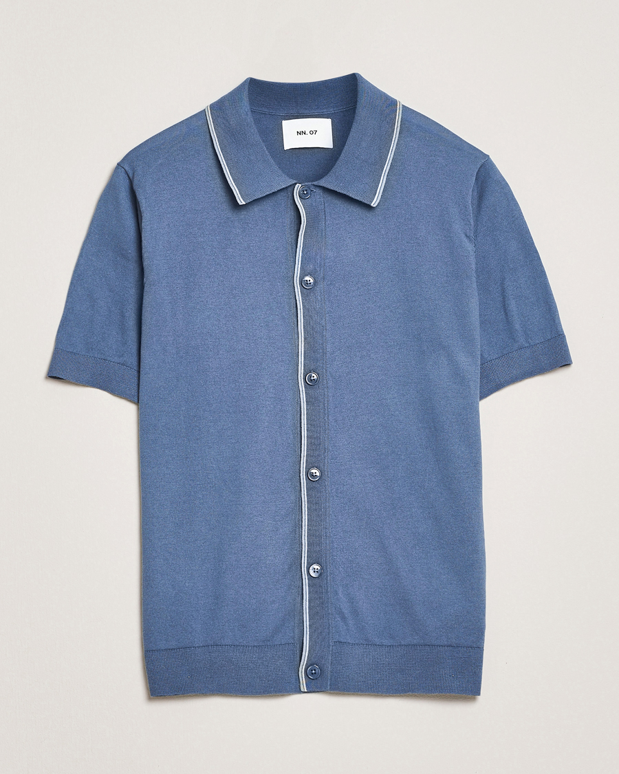 Herr | Skjortor | NN07 | Nolan Paspoal Knitted Short Sleeve Shirt Bering Blue